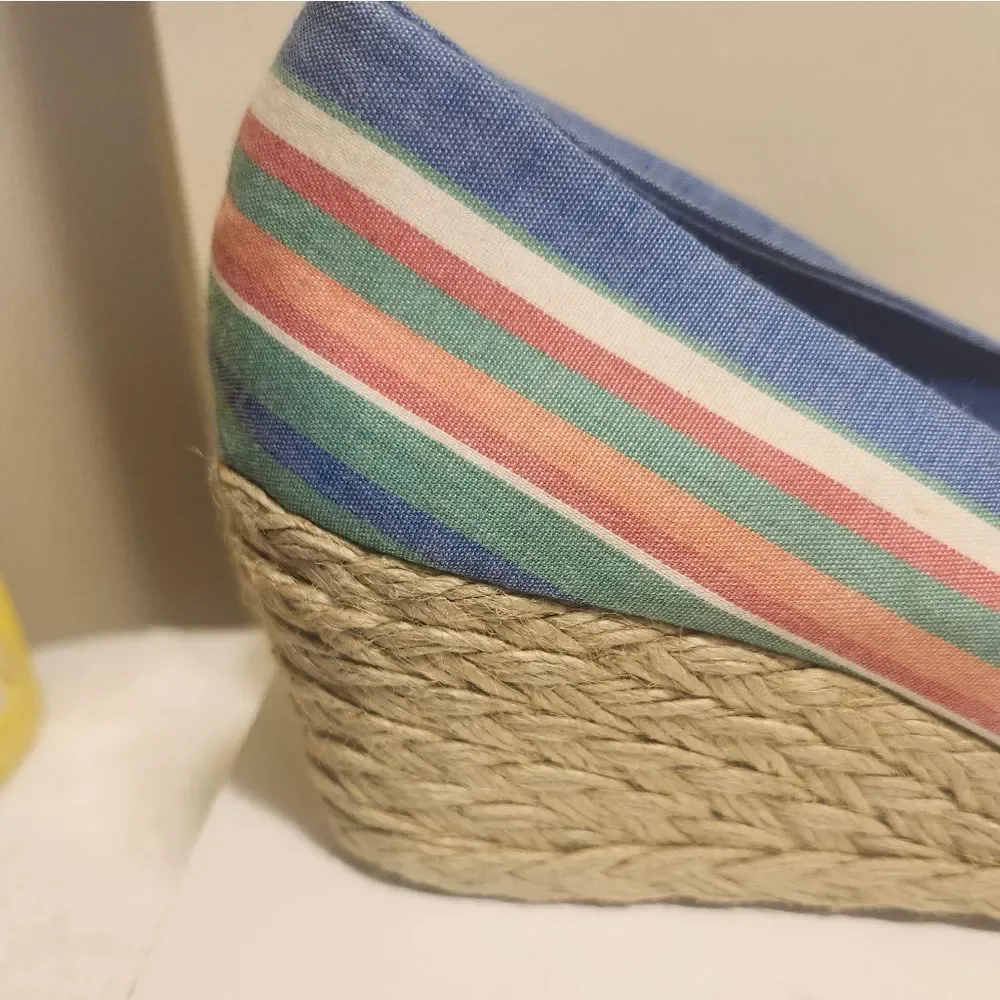 Lauren Ralph Lauren Cecelia Canvas Peep Toe Wedge Heel Espadrilles Sz. 8.5 $195